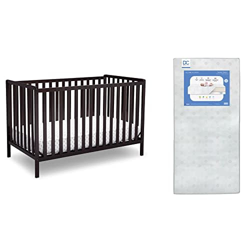 Delta Children Heartland 4-in-1 Convertible Crib, Dark Chocolate + Delta Children Twinkle Galaxy Dual Sided Recycled Fiber Core Crib and Toddler Mattress (Bundle)