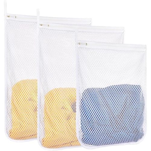 3 pcs Durable Honeycomb Mesh Laundry Bags for Delicates 16" x 19" (2 Large) 12" x 15" (1 Medium)