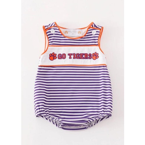 Purple stripe Clemson GO TIGERS embroidery boy bubble
