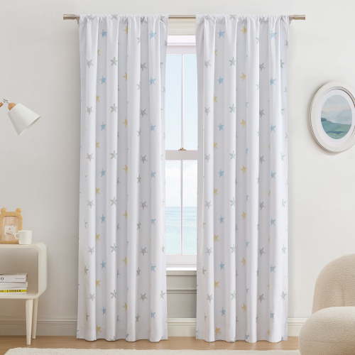 Ecologee Starfish 100% Blackout Rod Pocket Single Indoor Curtain Panel, Cream, 40" W x 84" L