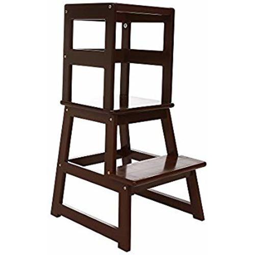 SDADI Kids Kitchen Step Stool with Safety Rail - for Toddlers 18 Months and Older, Espresso LT01CF
