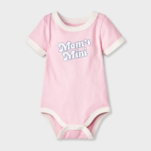 Baby Girls' Mom's Mini Bodysuit - Cat & Jack™ Pink Newborn: Crotch Snap, Tagless, Short Sleeve