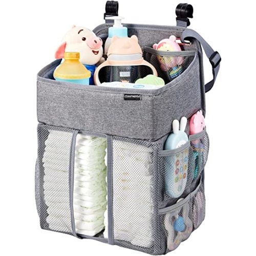 Clearworld Hanging Diaper Caddy Organizer,Diaper Stacker and Crib Organizer,Upgrade Thicken Nursery Organizer for Changing Table, Crib, Wall & Bassinet, Baby Essentials Storage (Gray)