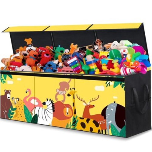PAFOLO Large Children Toy Storage Chest: Collapsible and Sturdy Organizer with Lids for Kids' Toys, Closet,/Space Use, Yellow Oxford fabric