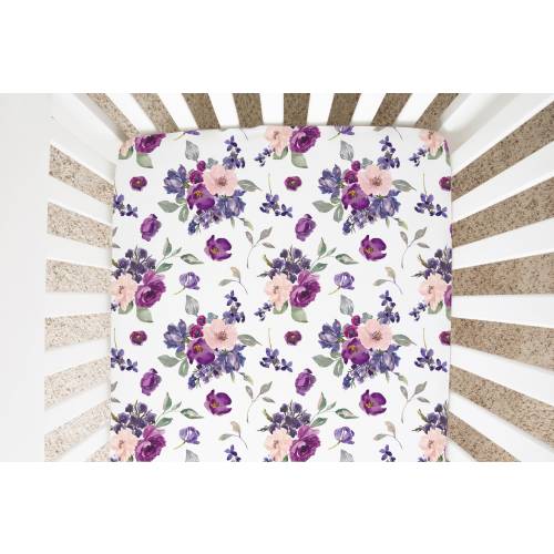 Super Soft Purple And Blush Floral Baby Infant Newborn Fitted Crib Sheet Baby Shower Gift Standard Size Crib Girl Boy Neutral Toddler Bed