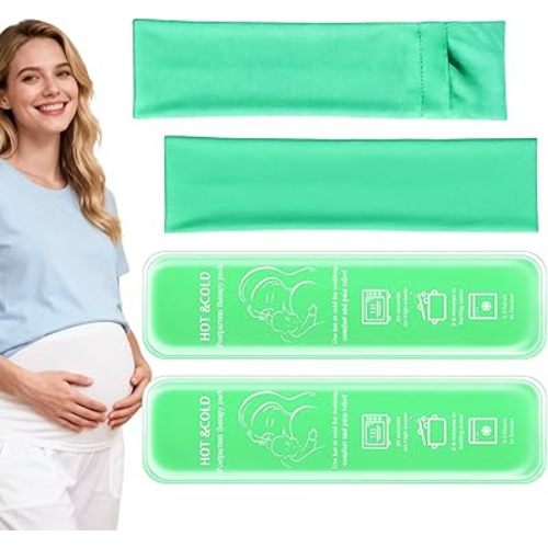 Postpartum Cold Pack, Perineal Cooling Pad Pregnancy & Hemorrhoid Pain Relief, Postpartum Ice Pack Pads with 2 Washable Sleeves (2 ice Pack+2 Fabric Cover) (Green)