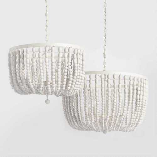 Antique Whitewashed Wood Bead 4 Light Chandelier