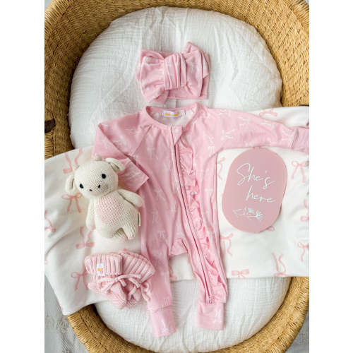Frill Zip Romper | White Bows – Little and Fern