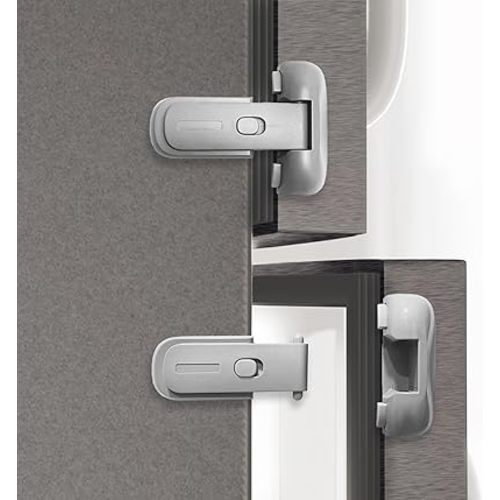 Fridge Lock, Refrigerator Lock for Kids, Freezer Latches to Keep Door Closed, One-Handed Operation, Strong Adhesive Tapes Included, 2 Pack, Grey