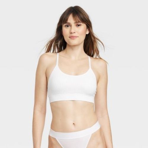 Women's Ribbed Seamless Bralette - Auden™ White M: Nylon Spandex Blend, Removable Cup, Machine Washable