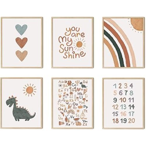 LIYAOLI Boho Nursery Room Decor You Are My Sunshine Wall Art Prints Unframed 8 x10 inch Set of 6 Boho Rainbow Decor for Girls Bedroom Alphabet Watercolor Playroom Abc Wall Art