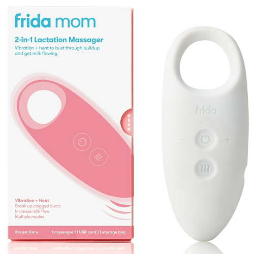Frida Mom 2-in-1 Lactation Massager, Breastfeeding Supplement with Vibration and Heat for Breast Care, White