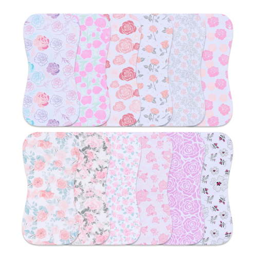 12-Pack 2-in-1 Baby Bibs & Burp Cloths Set, 3-Layer Design, Large Size, Super Absorbent, 100% Organic Cotton, Soft & Comfortable