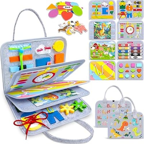 Gojmzo Busy Board Montessori Toys for 1 2 3 4 Year Old Boy Girl Birthday Gifts, Busy Book Sensory Toys for Toddlers 1-3 2-4, Learning Educational Toddler Travel Activities