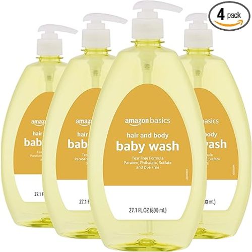 Amazon Basics Tear-Free Baby Hair and Body Wash, 27.1 Fluid Ounce, Lightly Scented, 4-Pack (Previously Solimo)