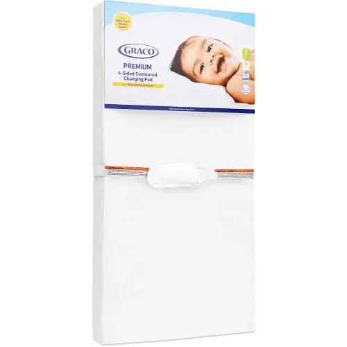 Graco Premium 4-Sided Contoured Changing Pad (White) – GREENGUARD Gold Certified, JPMA Waterproof Certified Baby Changing Pad with 4 Sides for Added Security