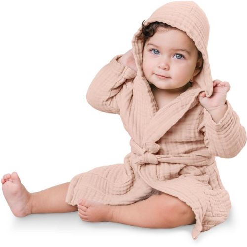 Muslin Bath Robe for Baby 100% Cotton, 4-Layer Absorbent Muslin Fabric By Comfy Cubs - Sage, 6-12 Months