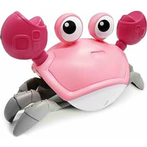 Walking Crab Baby Toy, Toddler Crawling Tummy Time Crab with Music, Interactive Sensory Infant Walking Dancing Crab Toys, Boys Girls Learning Birthday Gift (Pink)