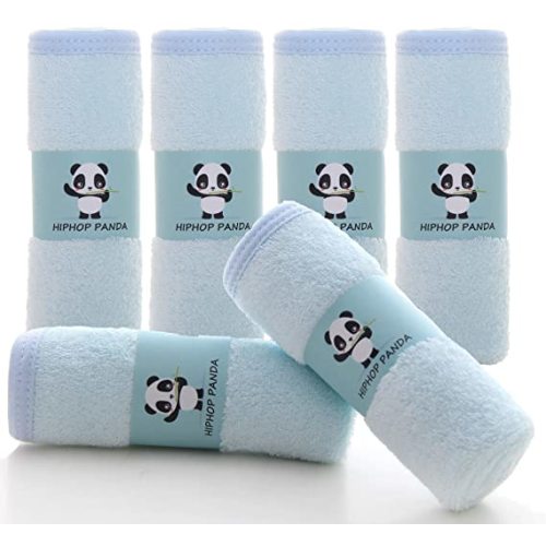 HIPHOP PANDA Baby Washcloths, Rayon Made from Bamboo - 2 Layer Ultra Soft Absorbent Towel - Newborn Bath Face Towel - Reusable Baby Wipes for Delicate Skin - Baby Registry as Shower (Blue, 6 Pack) - 10x10 Inch (Pack of 6)