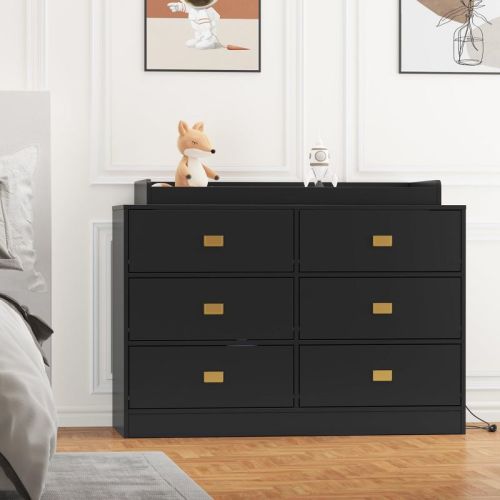 Changing Table Dresser with 6 Drawers, Nursery Dresser Diaper Changing Station with Soft Changing Pad & Removable Top, White