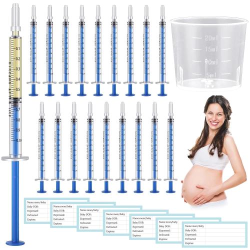 TrelaCo 100 Set 1 Ml Colostrum Collector Kit Include 100 Sterile Sealed Breast Milk Collector No Needle Colostrum Syringes 100 Stickers 1 Measuring Cup Collection for Breastmilk