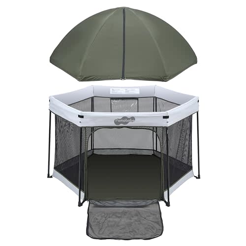 Pamo Babe Travel Playpen with Sun Protection Canopy - Play Yard for Babies and Toddlers - Baby Tent with Zipper Door