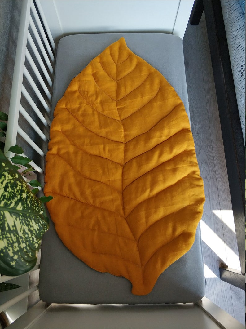 Nursery Rug Ohra - Leaf Linen Play Mat - Yellow