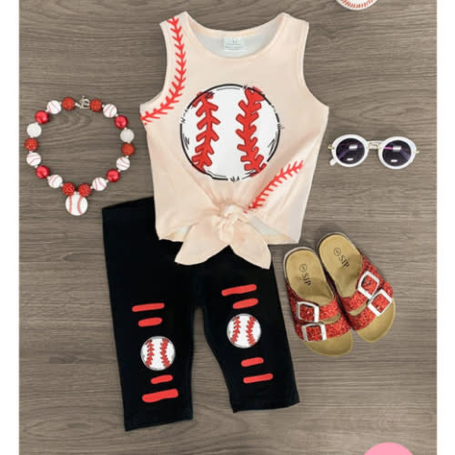 Tan & Black Baseball Stitch Capri Set | Sparkle In Pink