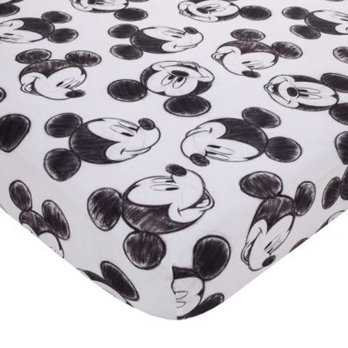 Nojo Disney Mickey Mouse - Charcoal Black And White Smiling Mickey Mouse Nursery Fitted Crib Sheet