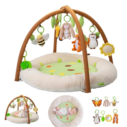 Baby Play Gym by Two Little Feet, Premium Super Thick Padded Tummy Time Mat & Baby Play Mat for Babies 0-6 Months and 6-12 Months, Baby Essentials Baby Lounger, Ideal Shower Gift, 7 Detachable Toys