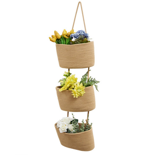 Highland Dunes Anchie Over The Door Hanging Basket Organizing 3-Tier Woven Cotton Wall Mounted Basket Storage,Boho Nursery Decor For Office Living Room Laundry Room | Wayfair