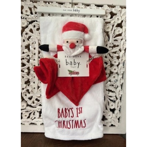 Rae Dunn Baby Babys First 1st Christmas Blanket White Red With Santa Plush 40x30