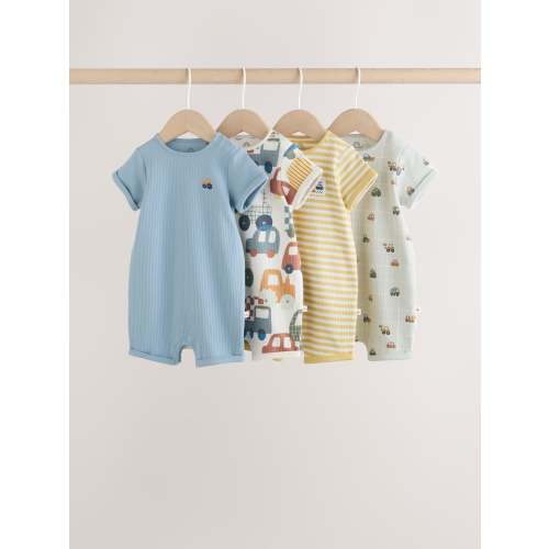 Blue Transport Printed 100% Cotton Baby Rompers 4 Pack