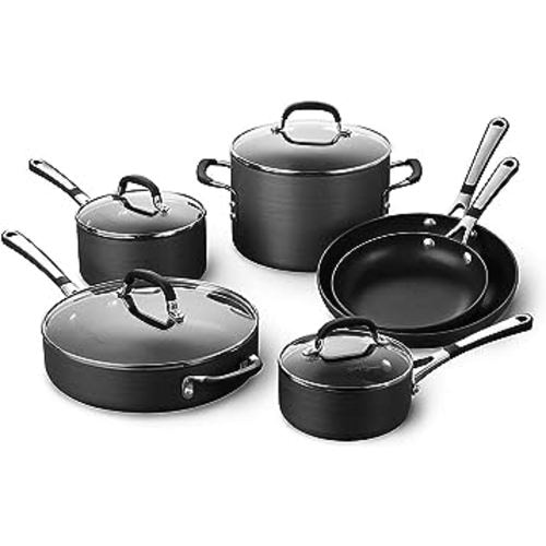 Calphalon 10-Piece Pots and Pans Set, Nonstick Kitchen Cookware with Stay-Cool Stainless Steel Handles, Black