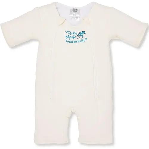 Magic Sleepsuit Baby Merlin's Cotton Baby Swaddle Transition Product - Soft and Cozy Design, Double Zipper for Easy Diaper Changes, Promotes Safe Sleep, 3-6 Months - Cream - Large 18-21lbs