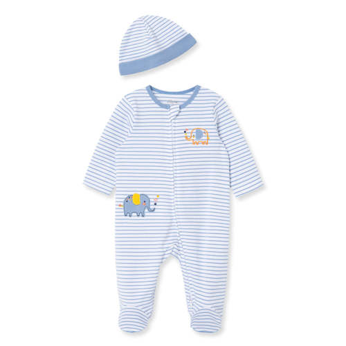 Elephant 2-Way-Zip Footed One-Piece And Hat