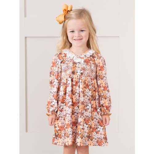 Brown Autumn Florals Ruffle Dress