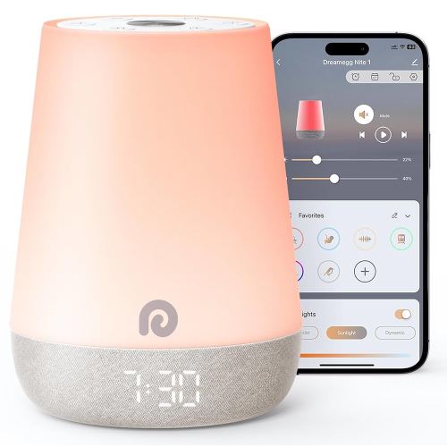 Dreamegg Sound Machine Baby - White Noise Sound Machine Baby With Night Light, Ok to Wake Alarm Clock, 34 Soothing Sounds, Sleep Trainer, Routine Builder, App Control for Kids Nursery Sleeping Bedroom