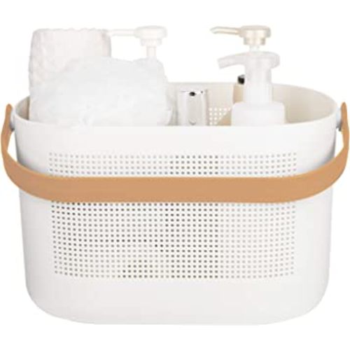 UUJOLY Plastic Storage Baskets with Handles, Shower Caddy Shelf Organizers Basket for Bathroom, Kitchen, Dorm Room, Yellow