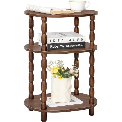 MaxSmeo Small Side Table, 3-Tier Small End Table, Modern Oval Night Stand Accent Table for Living Room, Bedroom, Walnut Brown