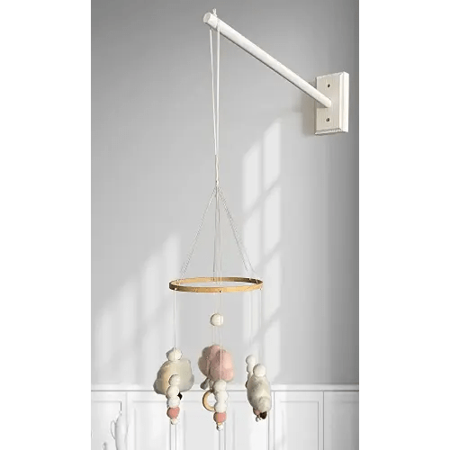 Mobile Wooden Arm, Wall Mounted Suitable for All Cribs 100% Natural Larch Hanger Nusery Decor Baby Room Safe Holder (White)