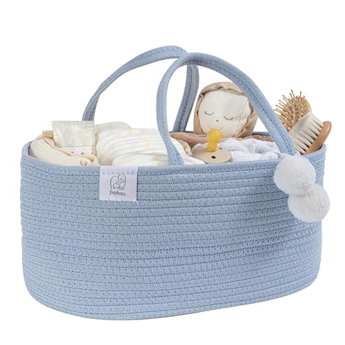 fephas Baby Diaper Caddy Organizer- Misty Blue Rope Nursery Storage Bin- Portable Diaper Storage Basket for Changing Table and Car- Perfect Baby Shower & Registry Gift