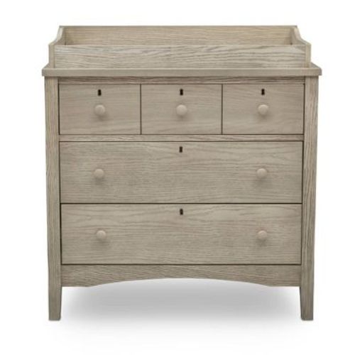 Delta Children Farmhouse 3 Drawer Dresser With Changing Top And Interlocking Drawers - Textured Limestone