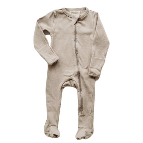 Organic cotton ribbed knit one-piece in &quot;Mushroom&quot;