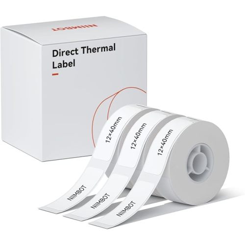 NIIMBOT Label Maker Tape for D11/D110/D101 Label Maker, 12 x 40 mm (0.47'' x 1.57'') 160 Tapes/Roll, 3Rolls for Home Office Labeling Tape Replacement, White