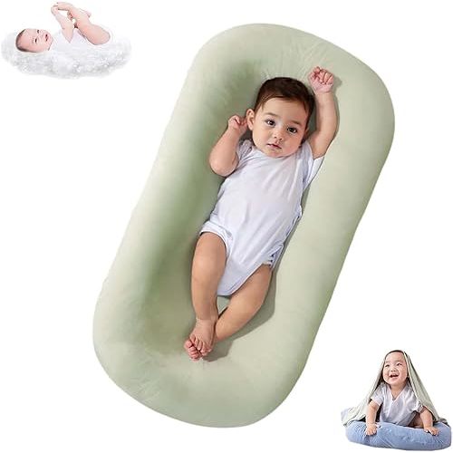 Baby Lounger, Bionic Design Baby Lounger for Newborn 0-24 Months, Soft Organic Cotton Breathable Lounger for Infants (Lovely Green)