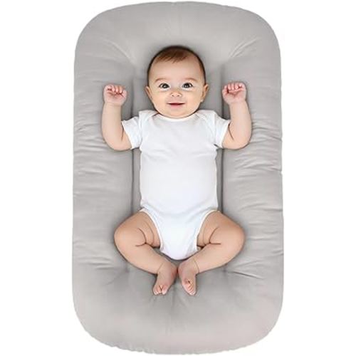 Baby Lounger for Infants Babies 0-24 Months, Bionic Organic Lounger, Soft Cotton Breathable Infant Floor Seats & Loungers for Newborn Baby Shower Gifts (Grey)