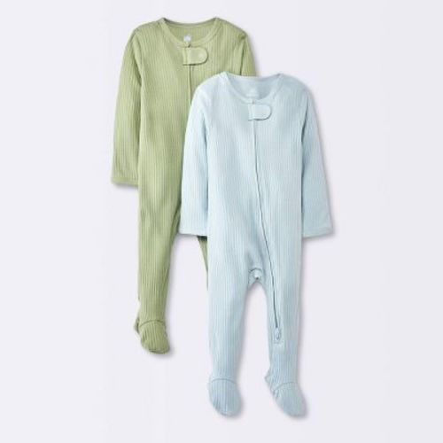 Baby Boys' 2pk Solid Wide Ribbed Sleep N' Play - Cloud Island™ Blue 6-9m