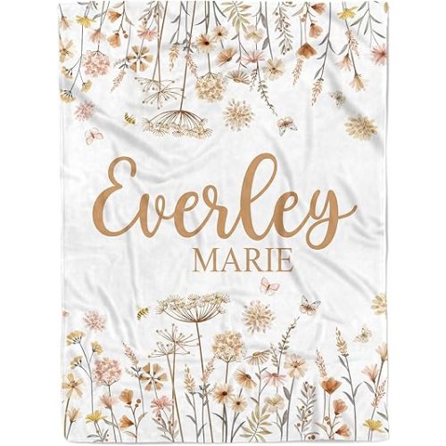 Personalized Wildflower Baby Blankets - Customized Baby Gifts with Name for Girls - Soft, Lightweight & Giftable (Wildflower TM42)