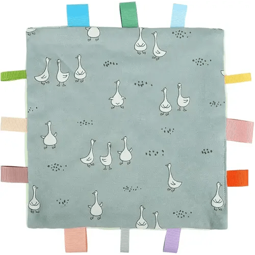 Baby Tags Security Blanket, Sensory Soothing Blanket with Tags,Dotted Backing Taggies Blanket for 3-12 Months Boys and Girls. (Duck)